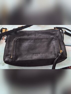 Margot Black Leather Crossbody Bag with Front Zip Pocket